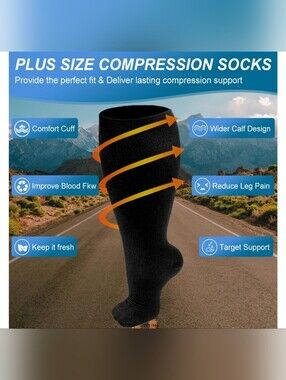 🆕️3X PLUS SIZE COMPRESSION KNEE HIGH SOCKS - BLACK 20-30mmHg